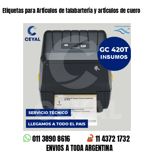 Etiquetas para Artículos de talabartería y artículos de cuero