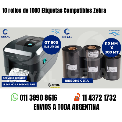 10 rollos de 1000 Etiquetas Compatibles Zebra