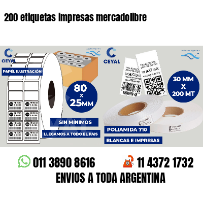 200 etiquetas impresas mercadolibre