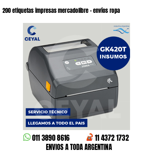 200 etiquetas impresas mercadolibre - envíos ropa
