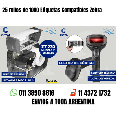 25 rollos de 1000 Etiquetas Compatibles Zebra 