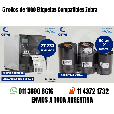 5 rollos de 1000 Etiquetas Compatibles Zebra
