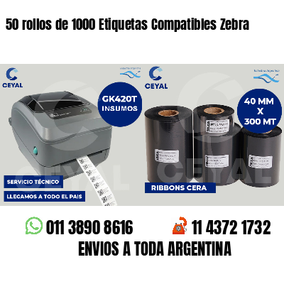50 rollos de 1000 Etiquetas Compatibles Zebra 