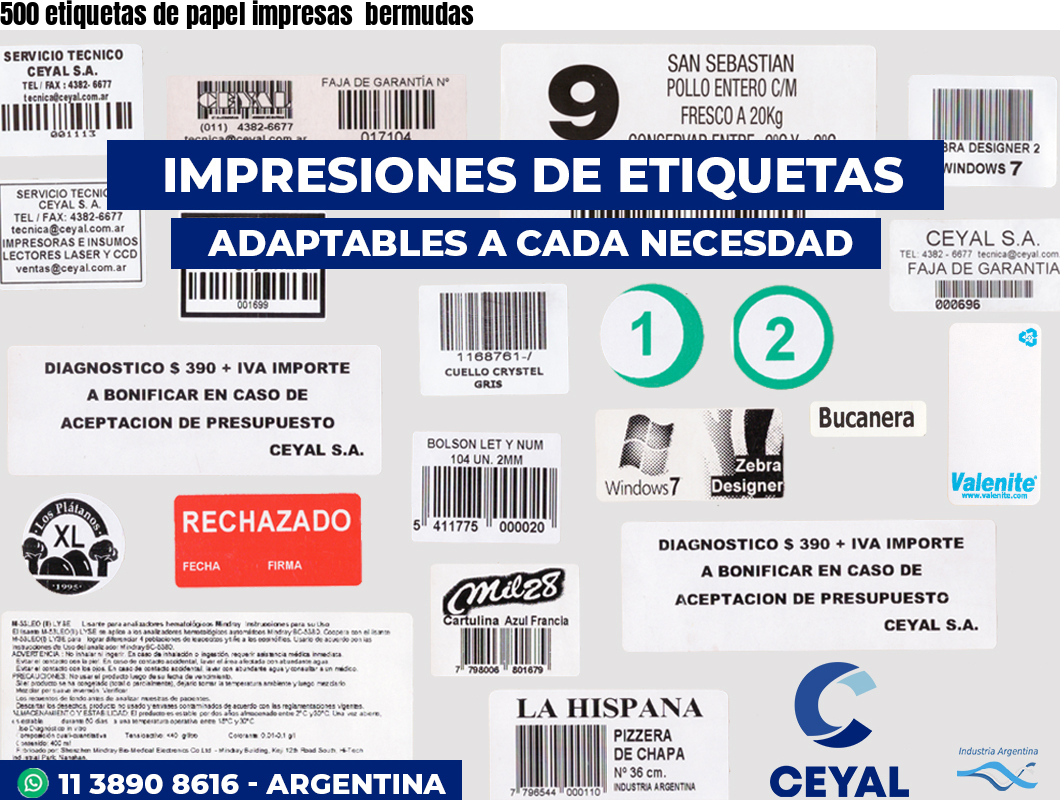 500 etiquetas de papel impresas  bermudas