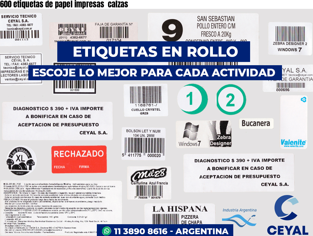 600 etiquetas de papel impresas  calzas