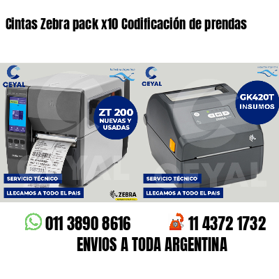 Cintas Zebra pack x10 Codificación de prendas