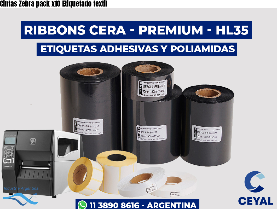 Cintas Zebra pack x10 Etiquetado textil