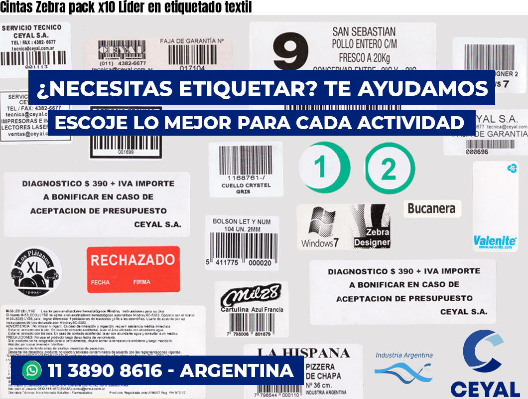 Cintas Zebra pack x10 Líder en etiquetado textil