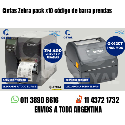 Cintas Zebra pack x10 código de barra prendas
