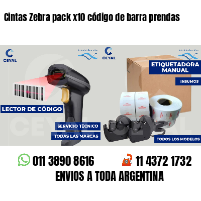Cintas Zebra pack x10 código de barra prendas