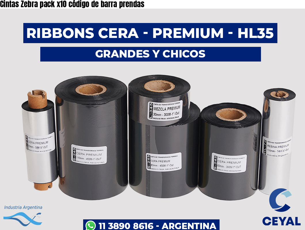 Cintas Zebra pack x10 código de barra prendas