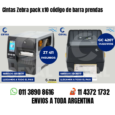 Cintas Zebra pack x10 código de barra prendas