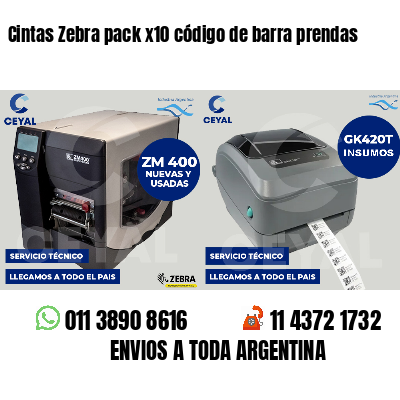 Cintas Zebra pack x10 código de barra prendas