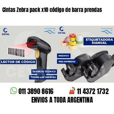 Cintas Zebra pack x10 código de barra prendas