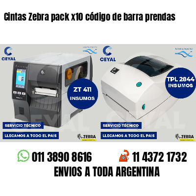 Cintas Zebra pack x10 código de barra prendas