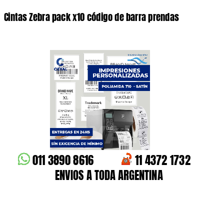 Cintas Zebra pack x10 código de barra prendas