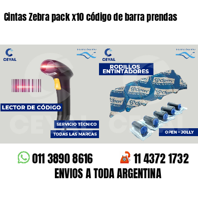 Cintas Zebra pack x10 código de barra prendas