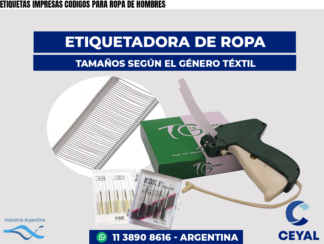 ETIQUETAS IMPRESAS CODIGOS PARA ROPA DE HOMBRES