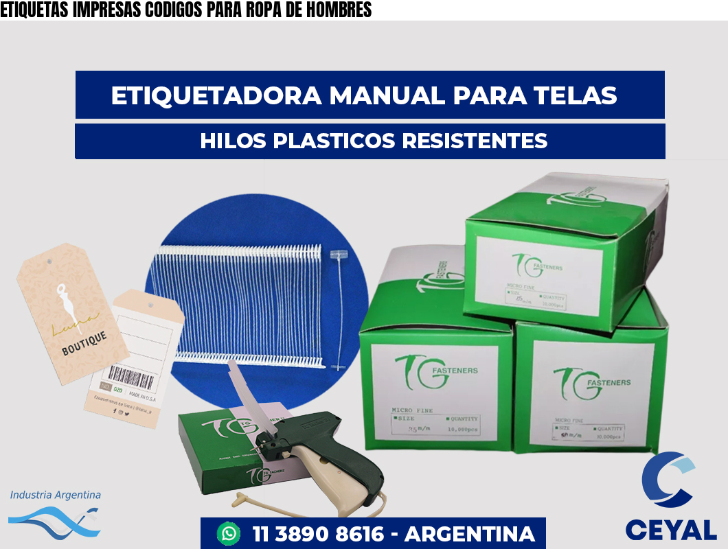 ETIQUETAS IMPRESAS CODIGOS PARA ROPA DE HOMBRES