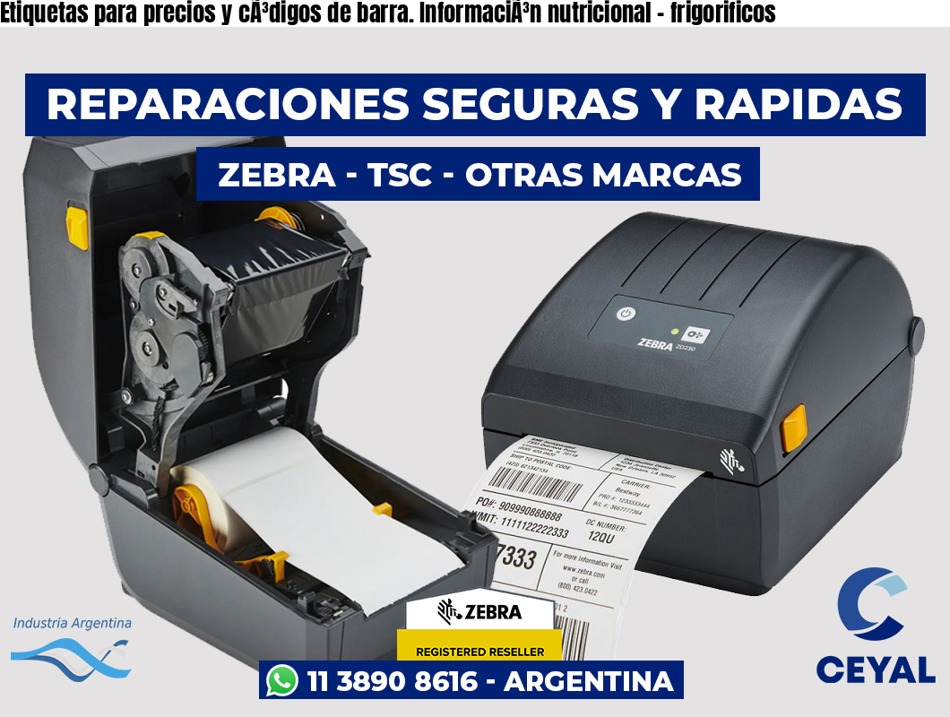 Etiquetas para precios y códigos de barra. Información nutricional - frigorificos