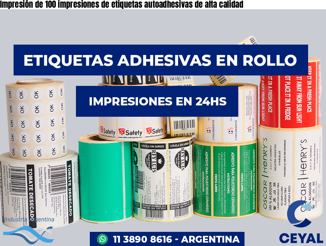 Impresión de 100 impresiones de etiquetas autoadhesivas de alta calidad