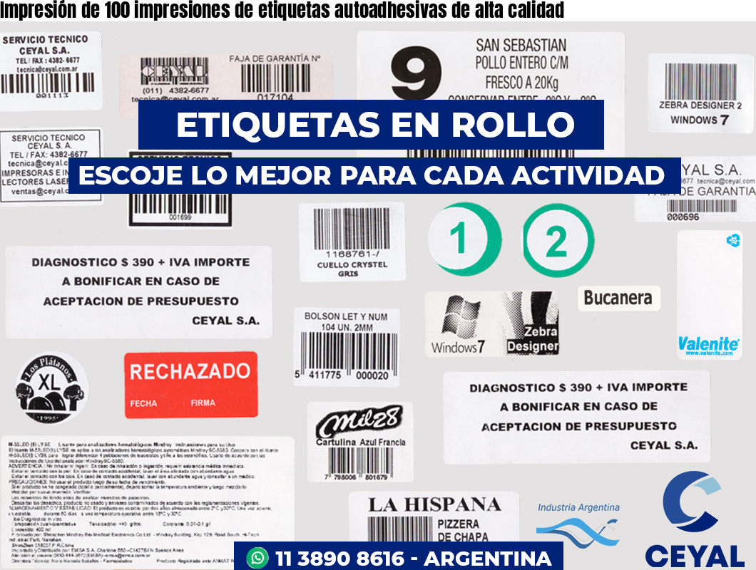 Impresión de 100 impresiones de etiquetas autoadhesivas de alta calidad