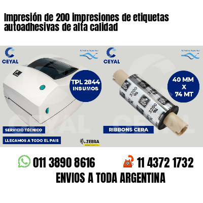 Impresión de 200 impresiones de etiquetas autoadhesivas de alta calidad