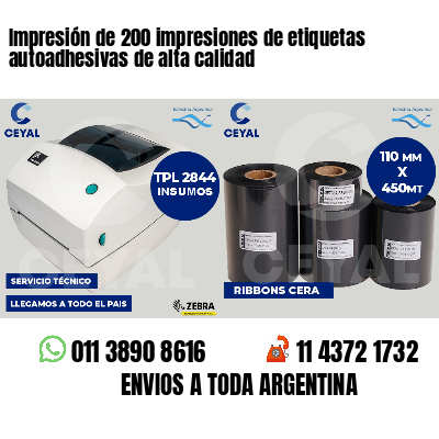 Impresión de 200 impresiones de etiquetas autoadhesivas de alta calidad