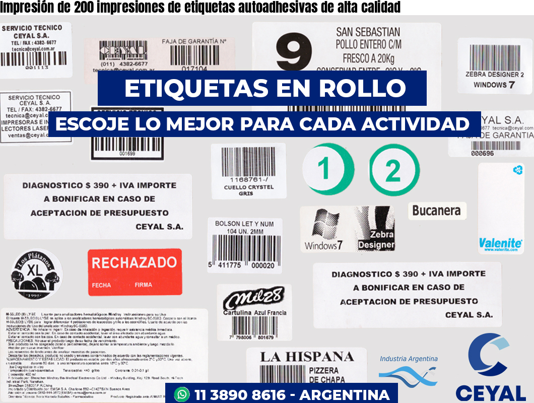 Impresión de 200 impresiones de etiquetas autoadhesivas de alta calidad