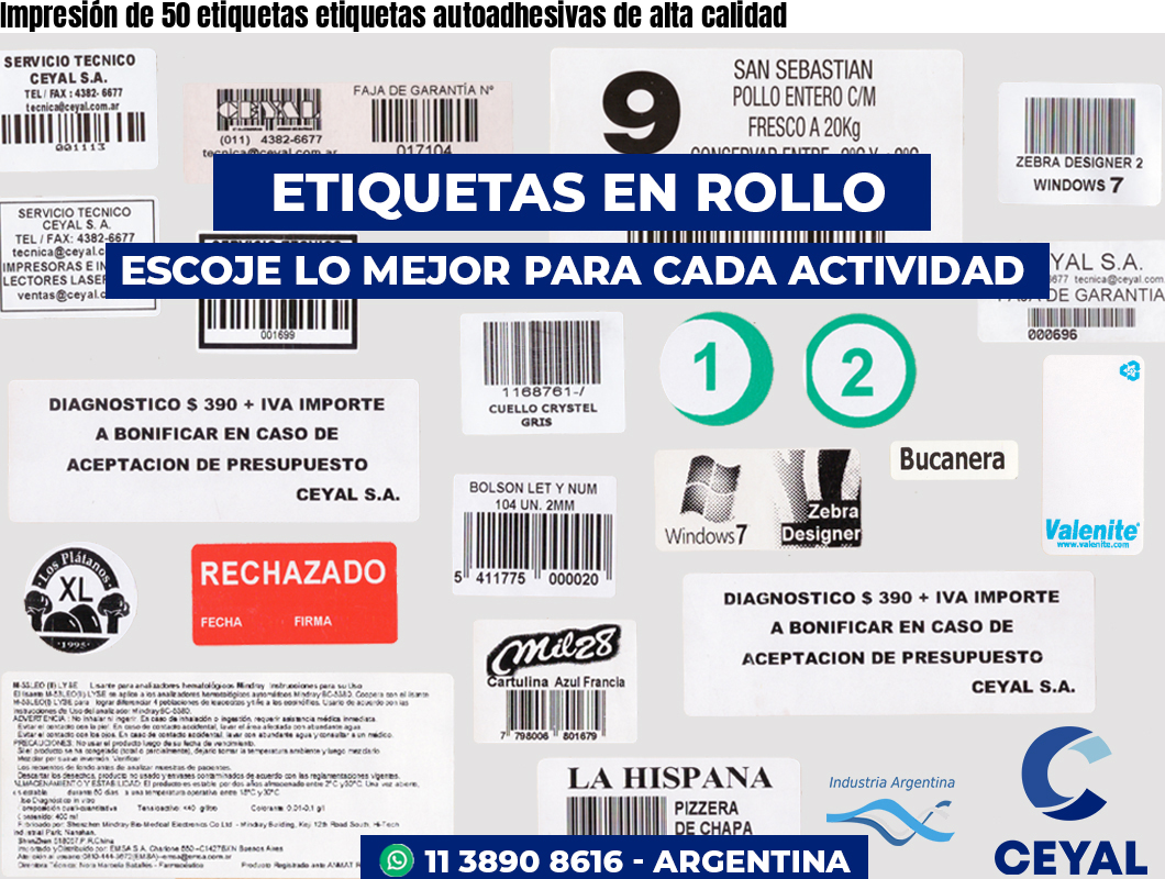 Impresión de 50 etiquetas etiquetas autoadhesivas de alta calidad