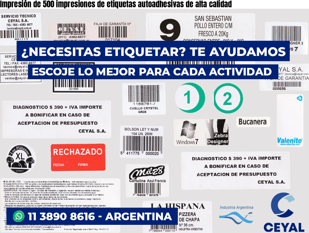 Impresión de 500 impresiones de etiquetas autoadhesivas de alta calidad