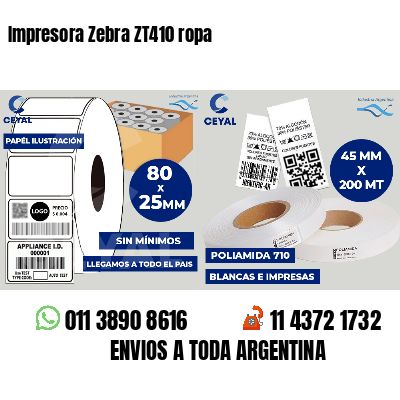 Impresora Zebra ZT410 ropa