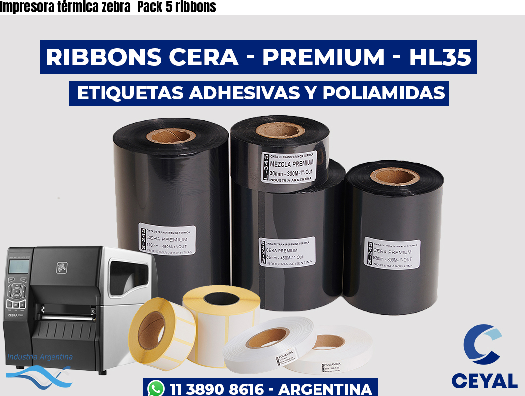 Impresora térmica zebra  Pack 5 ribbons