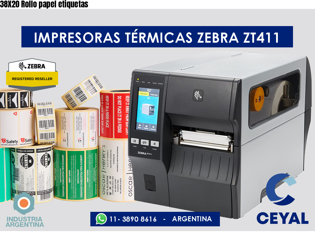 38X20 Rollo papel etiquetas