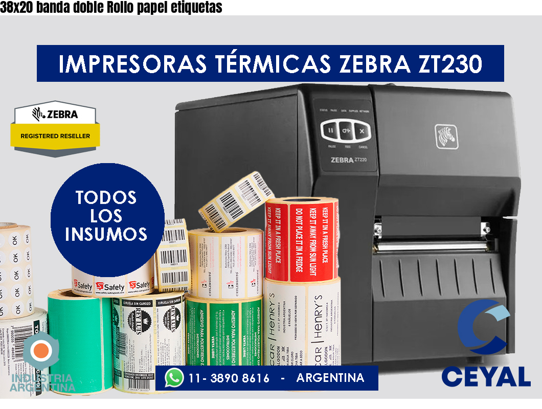 38x20 banda doble Rollo papel etiquetas