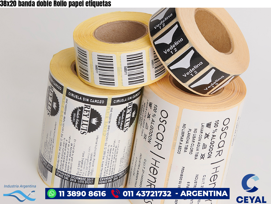 38x20 banda doble Rollo papel etiquetas