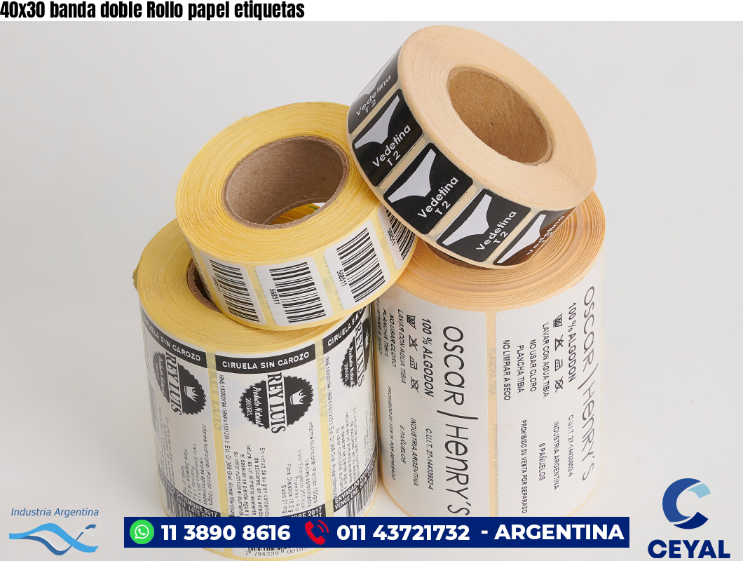 40×30 banda doble Rollo papel etiquetas
