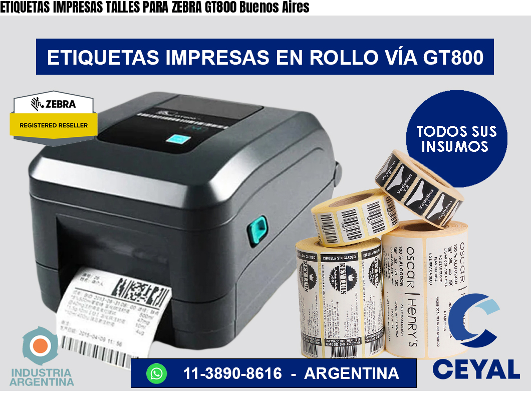 ETIQUETAS IMPRESAS TALLES PARA ZEBRA GT800 Buenos Aires