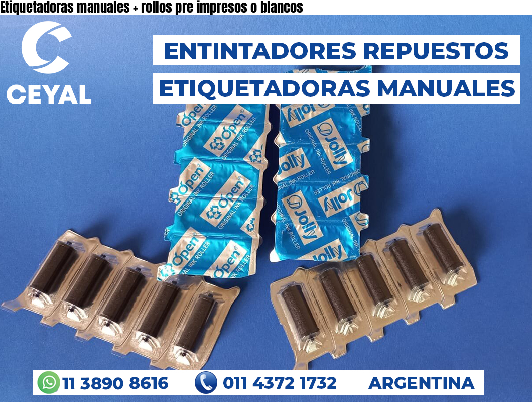 Etiquetadoras manuales + rollos pre impresos o blancos