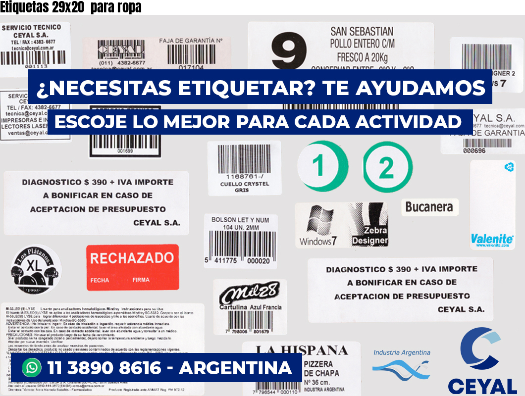 Etiquetas 29x20  para ropa