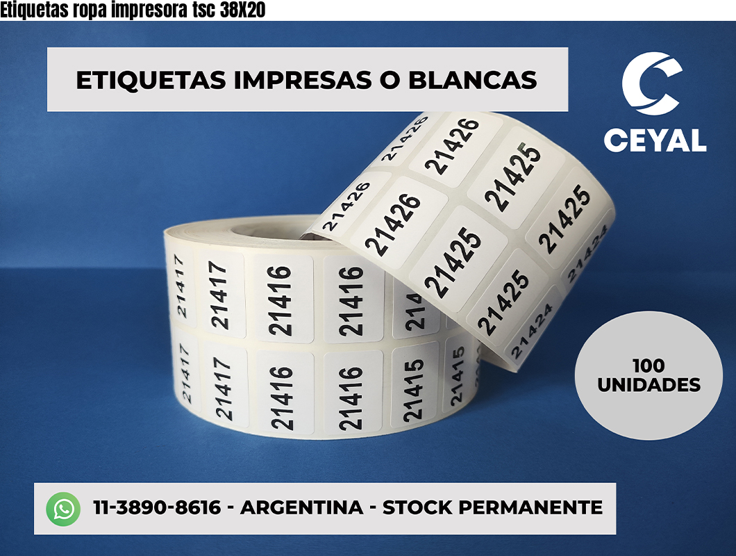 Etiquetas ropa impresora tsc 38X20