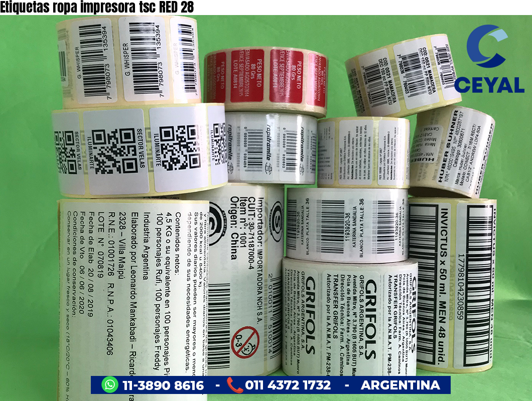 Etiquetas ropa impresora tsc RED 28