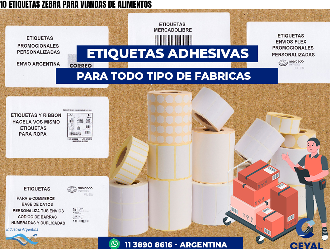 10 ETIQUETAS ZEBRA PARA VIANDAS DE ALIMENTOS