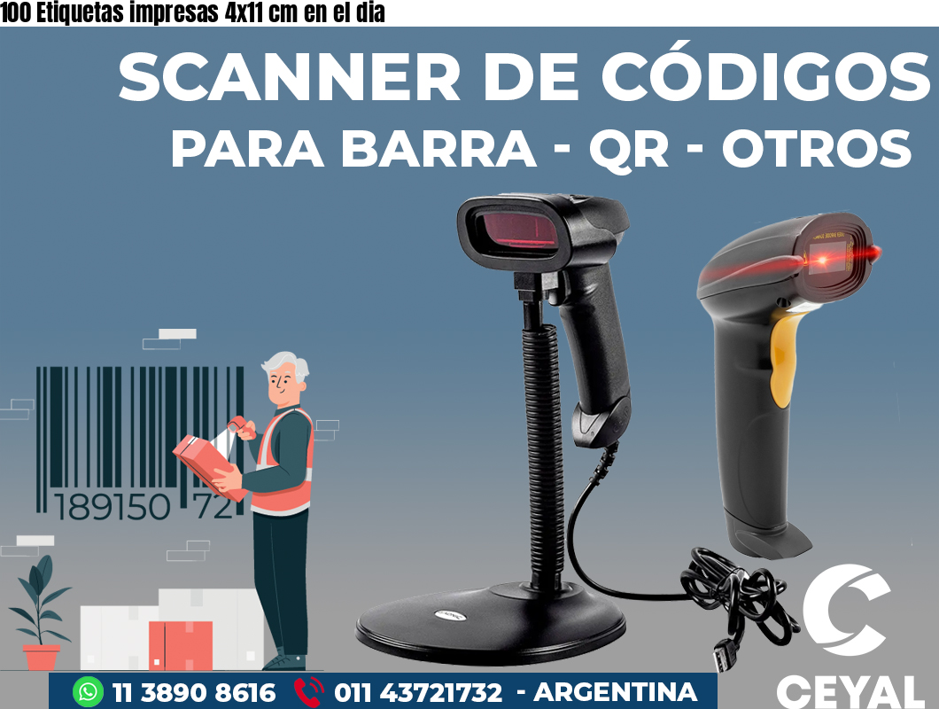 100 Etiquetas impresas 4x11 cm en el dia