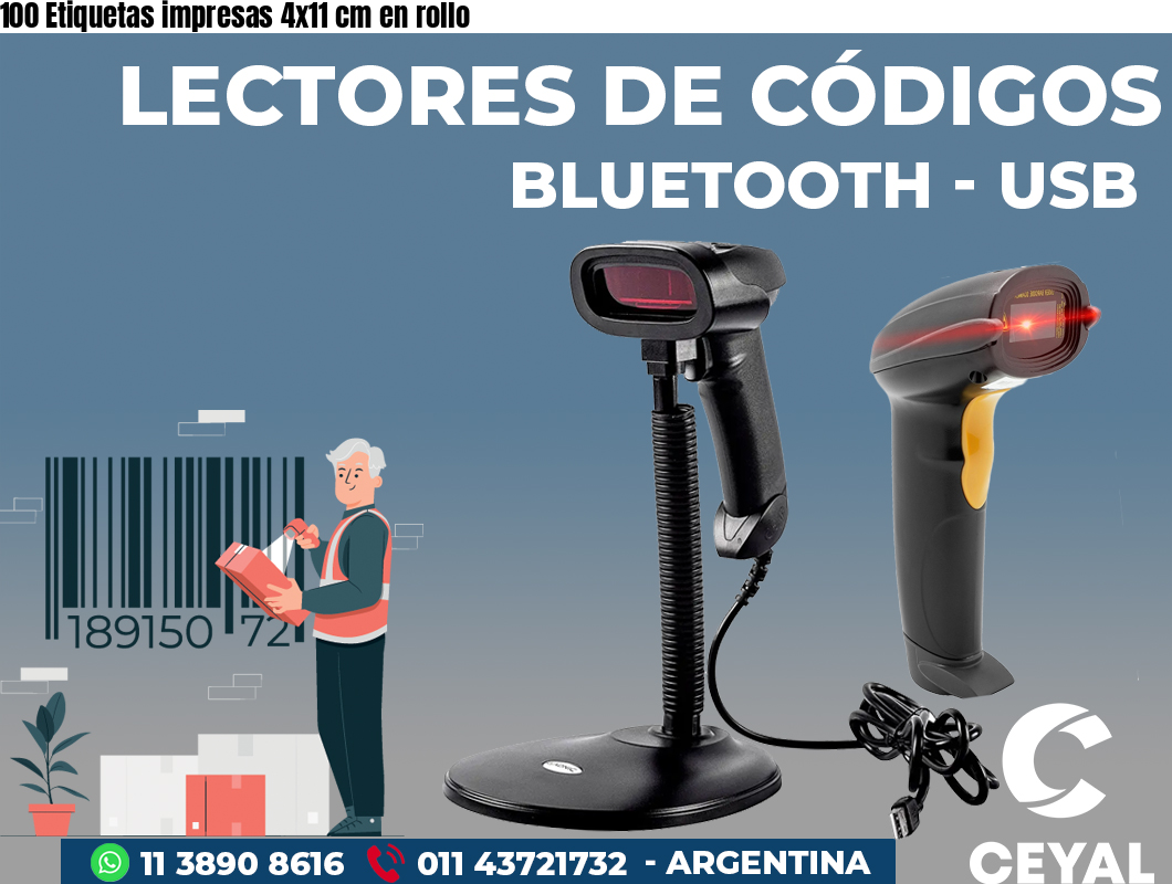 100 Etiquetas impresas 4x11 cm en rollo