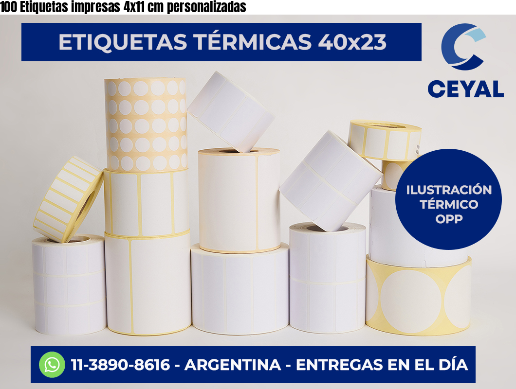 100 Etiquetas impresas 4×11 cm personalizadas