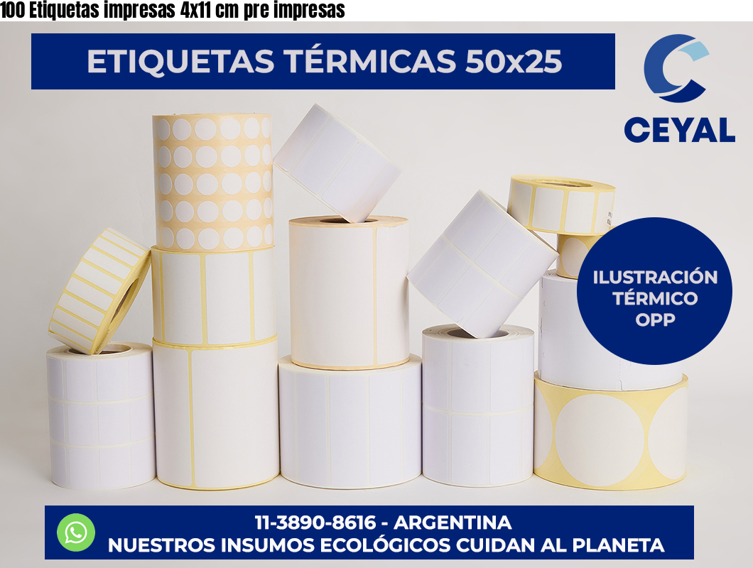 100 Etiquetas impresas 4×11 cm pre impresas