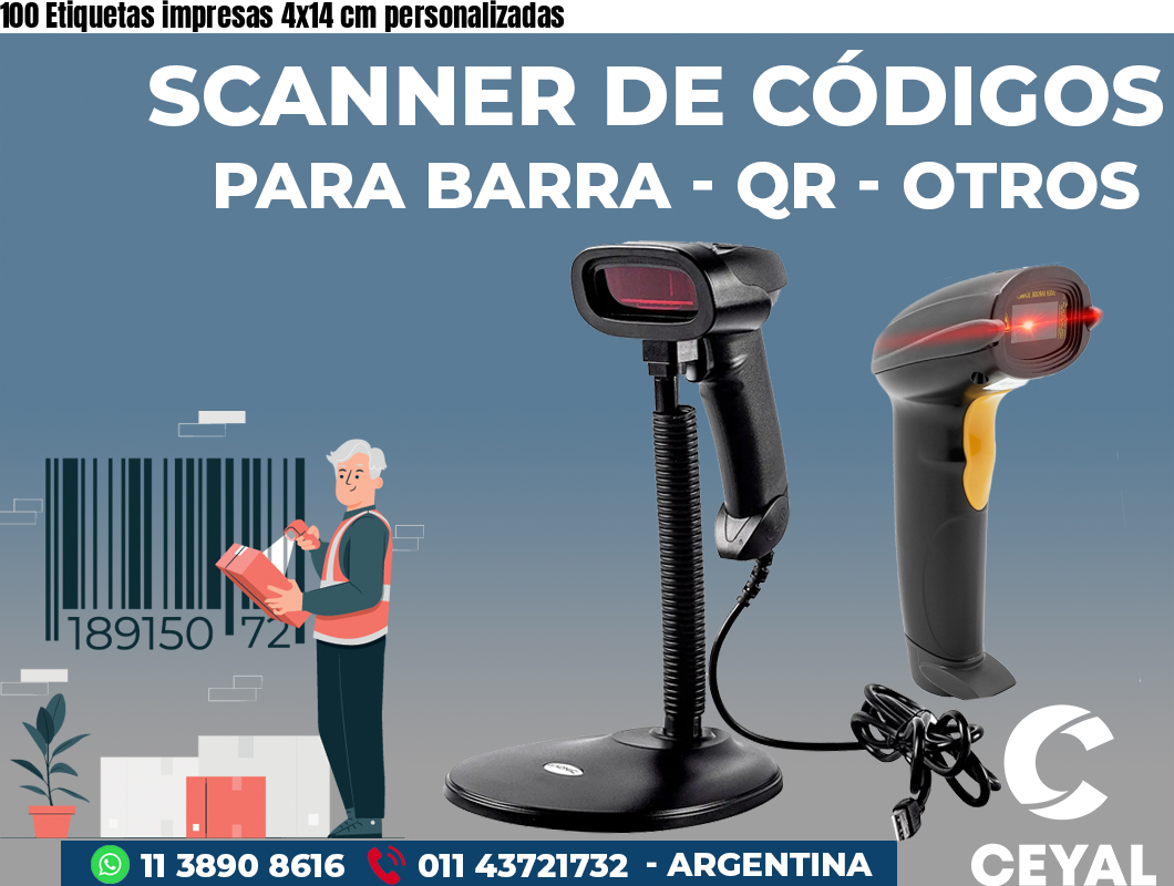 100 Etiquetas impresas 4x14 cm personalizadas