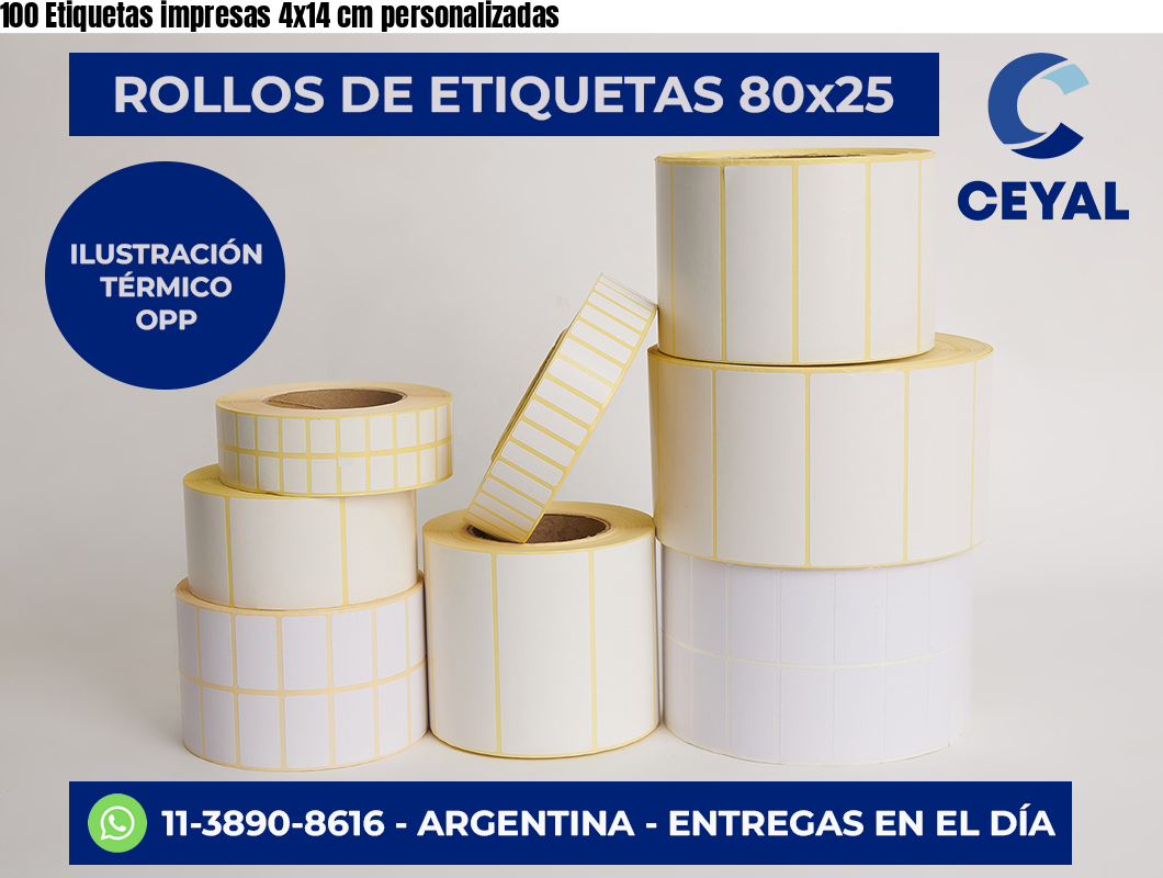 100 Etiquetas impresas 4×14 cm personalizadas