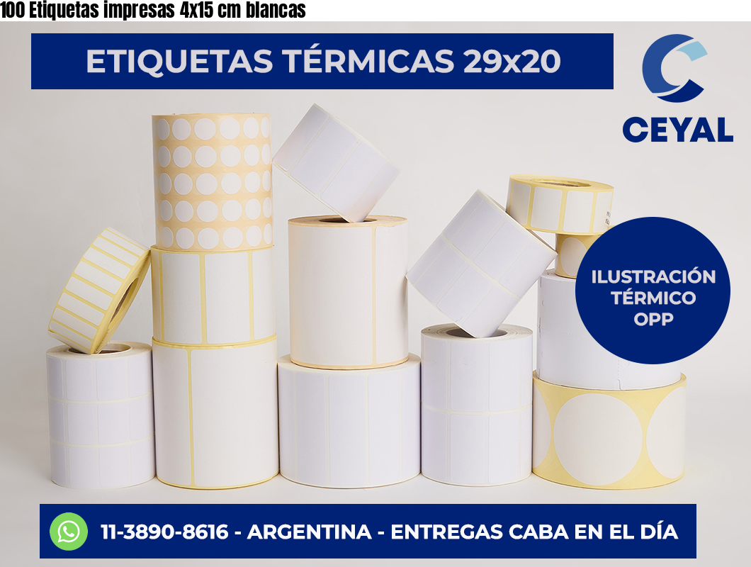100 Etiquetas impresas 4×15 cm blancas